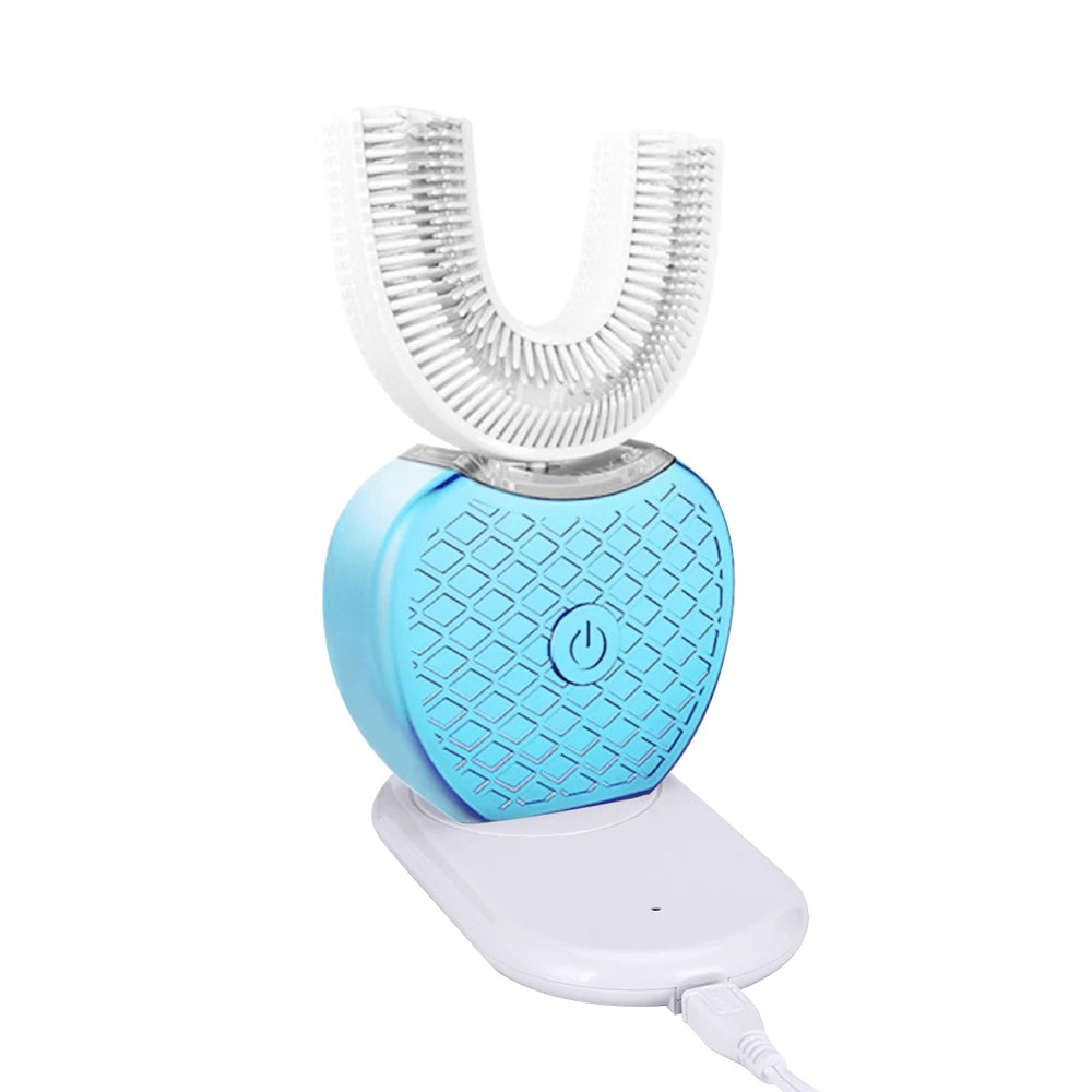 New 360 Degrees Intelligent Automatic Sonic Electric Toothbrush USB Rechargeable Ultrasonic U Shape 4 Modes Timer Blue Light