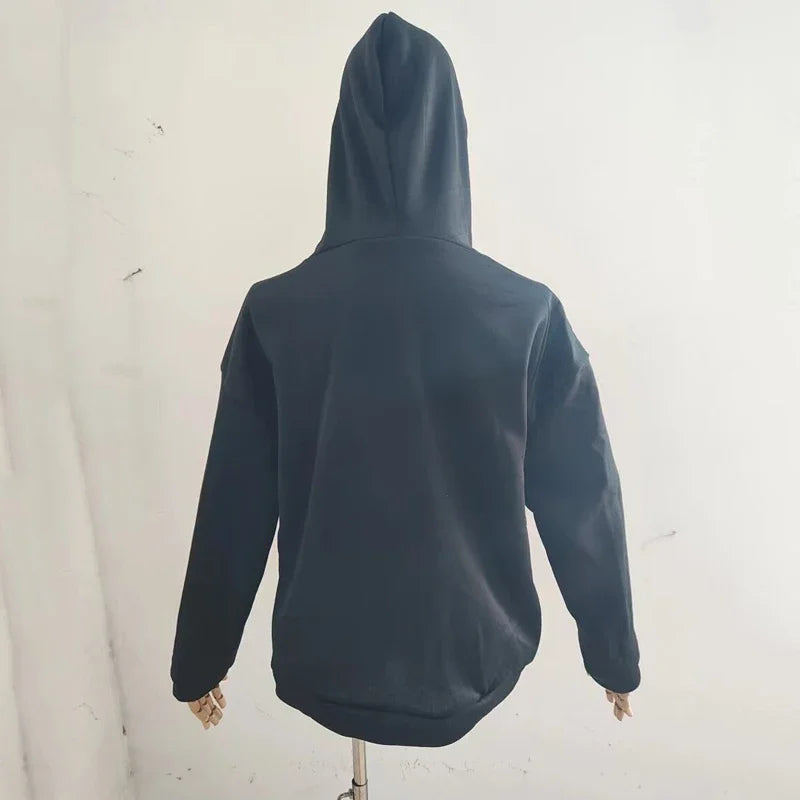 Y2K Skeleton Hoodies Women 2025 Vrouwen Gothic Zwart Zip Up Oversized Sweatshirt Dames Retro Harajuku Capuchon Streetwear Tops