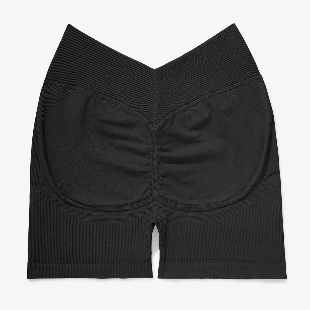 Women's V Waist Yoga Shorts Ribbed Seamless Squat Proof Hip Lifting Butt Fitness Workout Running Sports Gym Shorts Female