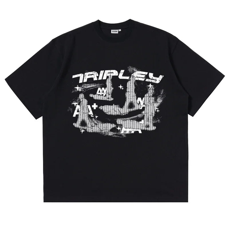 Men T-Shirt Graphic Oversized Y2k Top Vintage Hip Hop Harajuku Streetwear Fashion Cotton Short Sleeve Tee Korean Popular Clothes
