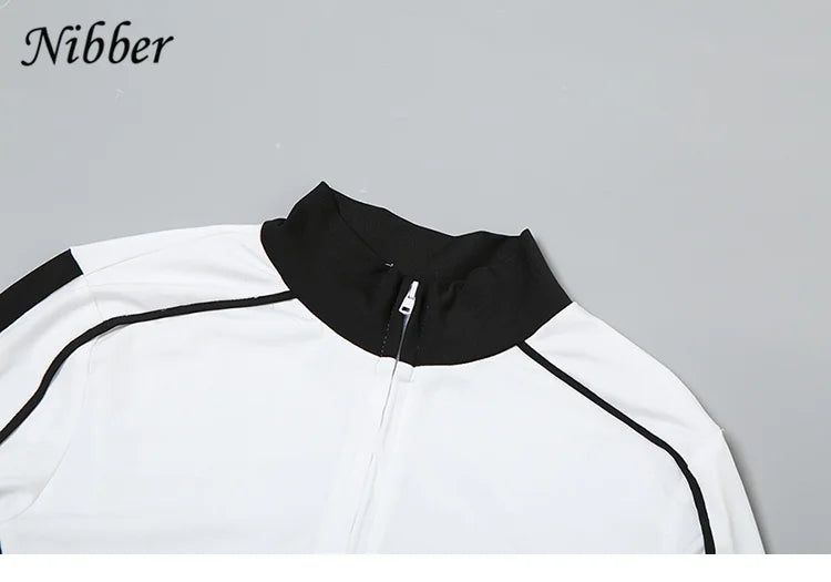 Nibber Casual Sporty 2piece Set Women Fall Trend Zip Hipster Patchwork Crop Jacket+Shorts Matching Classic Tracksuit Outfits
