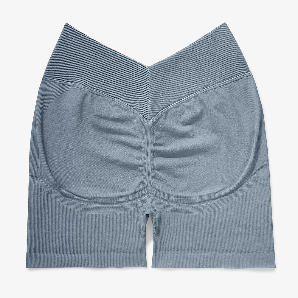 Women's V Waist Yoga Shorts Ribbed Seamless Squat Proof Hip Lifting Butt Fitness Workout Running Sports Gym Shorts Female