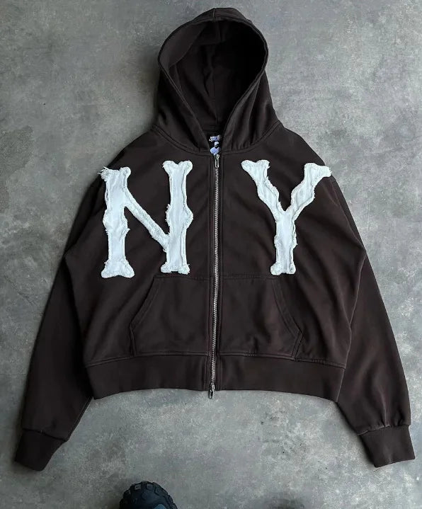 European and American Trendy Brand Fashion Jacket Letter Embroidered Oversized Hoodie Men Y2k Harajuku Retro Zipper Sweatshirt