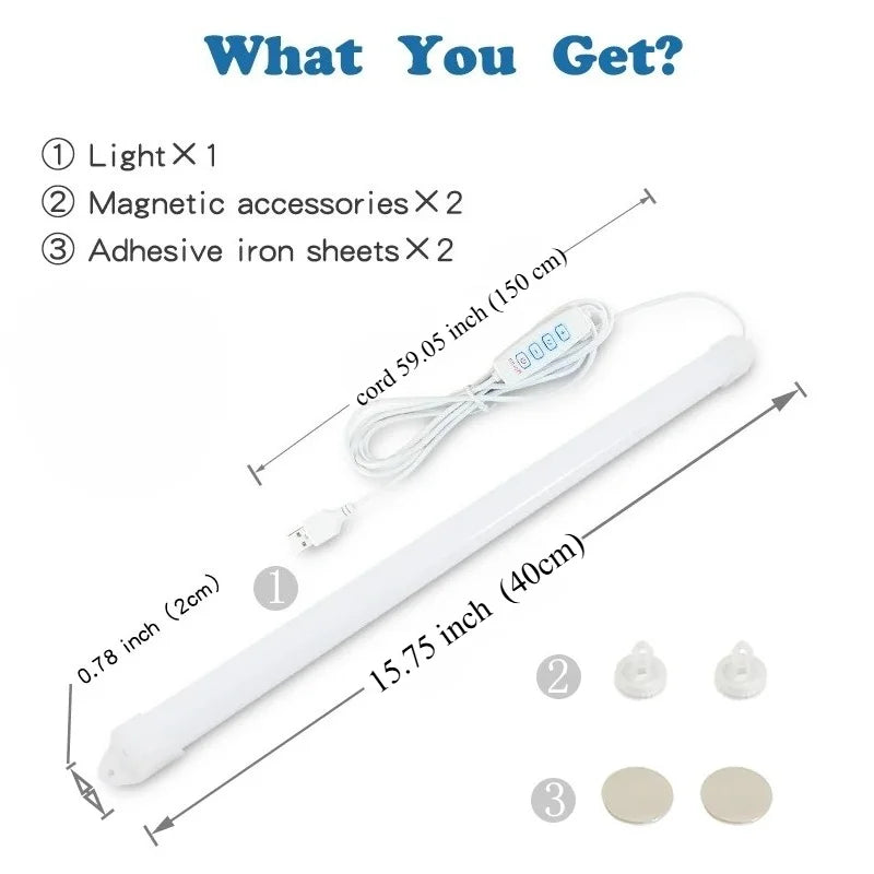 LED Under Cabinet Lighting Magnetic Dormitory Reading Lamp Student Desk Lights 5V USB Plug Study 3 Color Changes Kitchen Bedroom