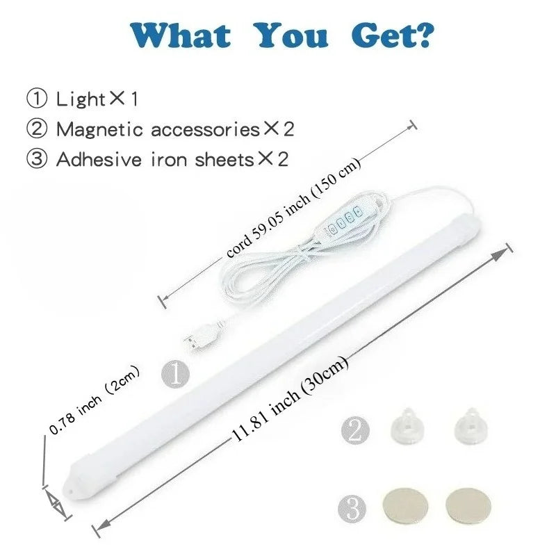 LED Under Cabinet Lighting Magnetic Dormitory Reading Lamp Student Desk Lights 5V USB Plug Study 3 Color Changes Kitchen Bedroom