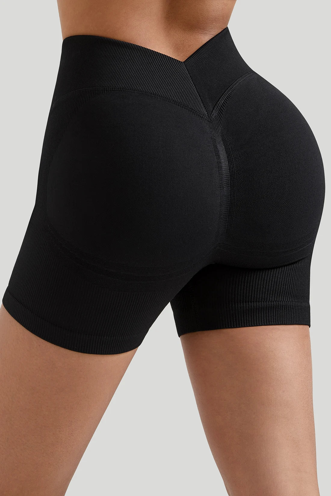 Women's V Waist Yoga Shorts Ribbed Seamless Squat Proof Hip Lifting Butt Fitness Workout Running Sports Gym Shorts Female