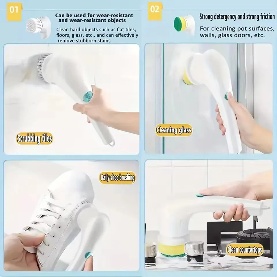 Electric Spin Cleaning Brush with 5 PCS Heads Wireless Handheld Scrubber Suitable Scrub Brush for Bathroom Kitchen Bathtub Tile