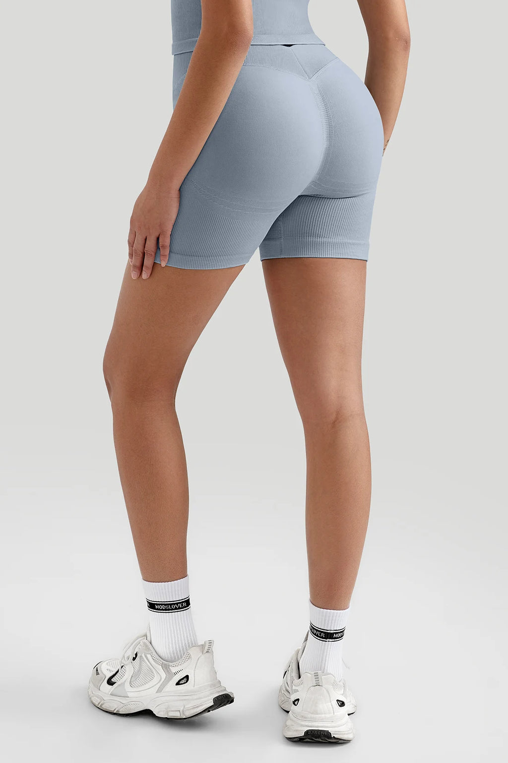Women's V Waist Yoga Shorts Ribbed Seamless Squat Proof Hip Lifting Butt Fitness Workout Running Sports Gym Shorts Female