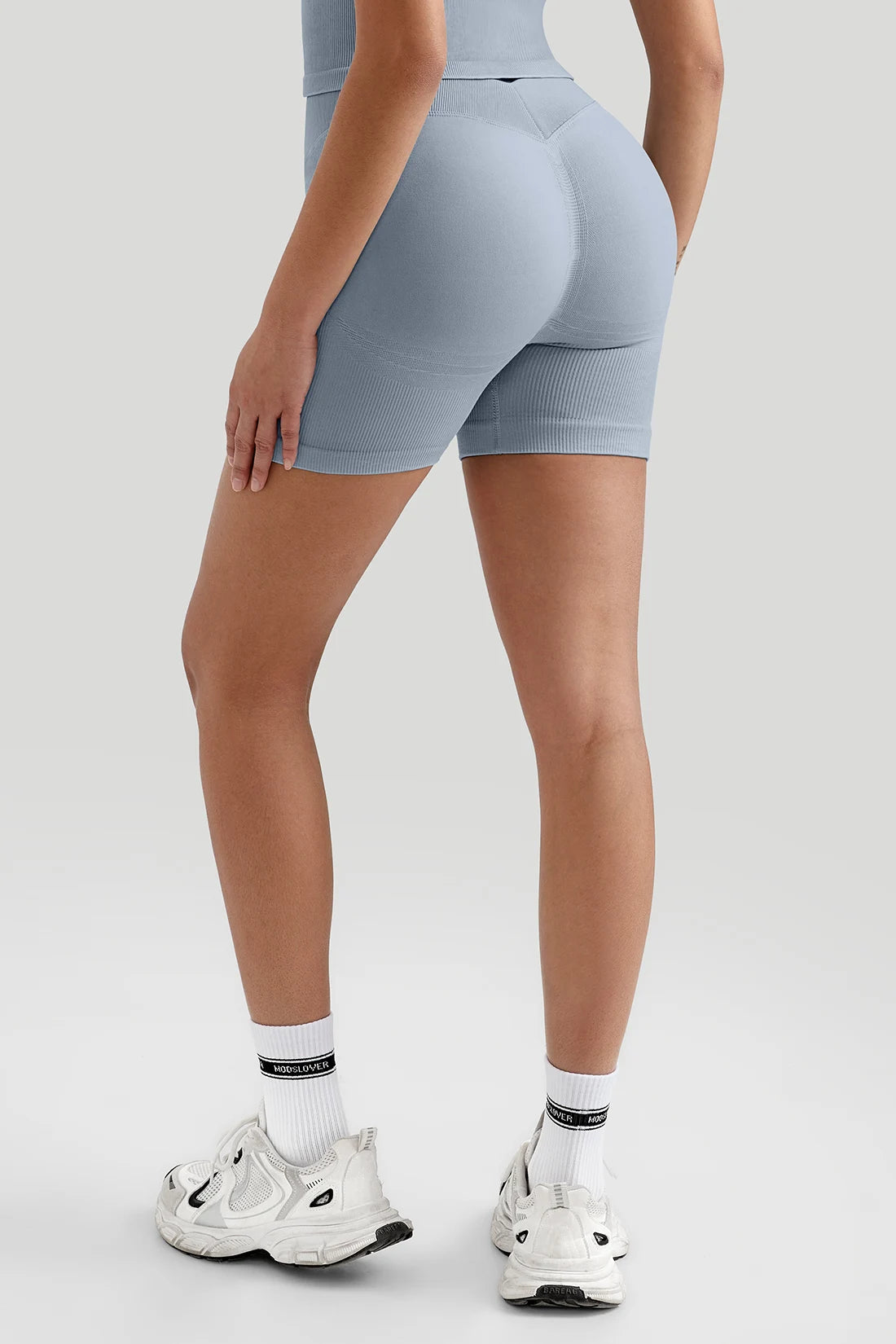 Women's V Waist Yoga Shorts Ribbed Seamless Squat Proof Hip Lifting Butt Fitness Workout Running Sports Gym Shorts Female