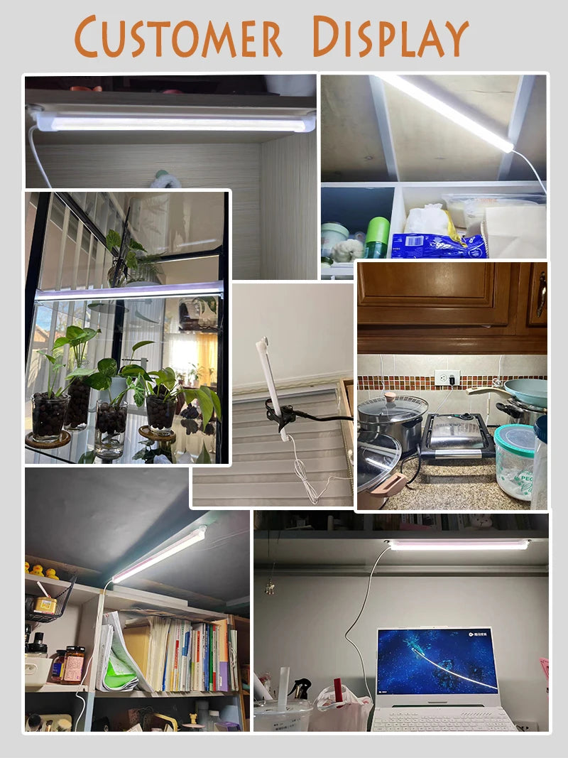 LED Under Cabinet Lighting Magnetic Dormitory Reading Lamp Student Desk Lights 5V USB Plug Study 3 Color Changes Kitchen Bedroom