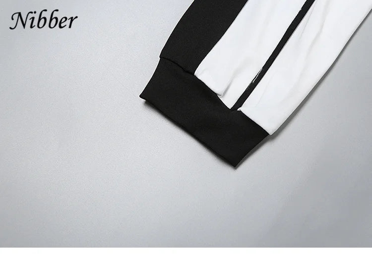 Nibber Casual Sporty 2piece Set Women Fall Trend Zip Hipster Patchwork Crop Jacket+Shorts Matching Classic Tracksuit Outfits