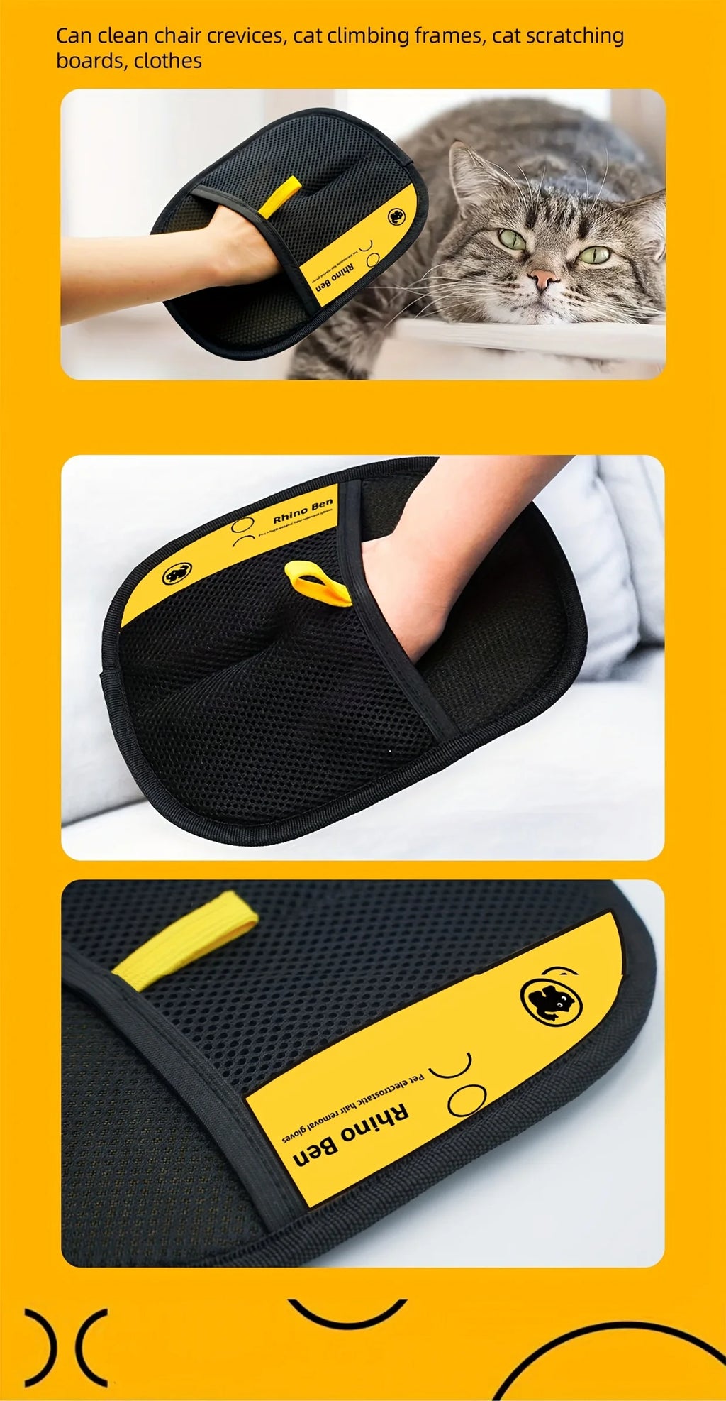 2-Piece Pet Hair Removal Gloves – Double-Sided Cat Brushes, Anti-Shedding Grooming Gloves, Hair Control Care Tools