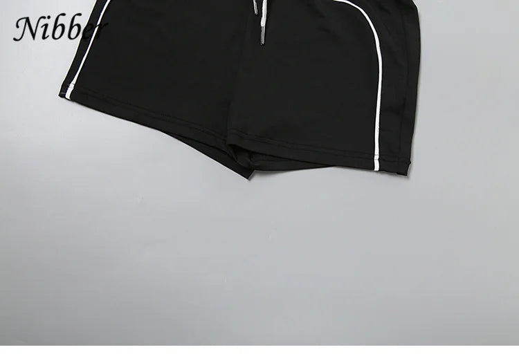 Nibber Casual Sporty 2piece Set Women Fall Trend Zip Hipster Patchwork Crop Jacket+Shorts Matching Classic Tracksuit Outfits