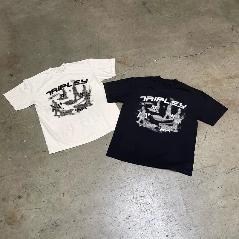 Men T-Shirt Graphic Oversized Y2k Top Vintage Hip Hop Harajuku Streetwear Fashion Cotton Short Sleeve Tee Korean Popular Clothes