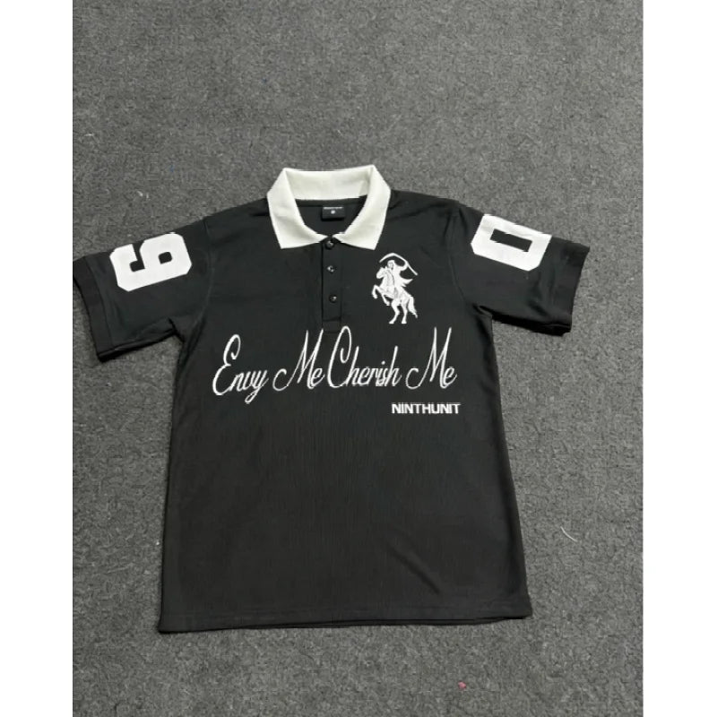 2026 Summer Unisex Y2K Contrast Color Polo Shirt Hip Hop High Street Retro Harajuku Casual Streetwear Short Sleeve Top Trendy