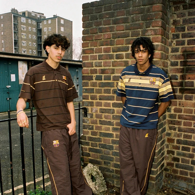 Y2k Retro Harajuku T Shirt Two Color Embroidered Logo Striped Patchwork Barca Polo Shirt Trendy Hiphop Men Women Oversized Tops