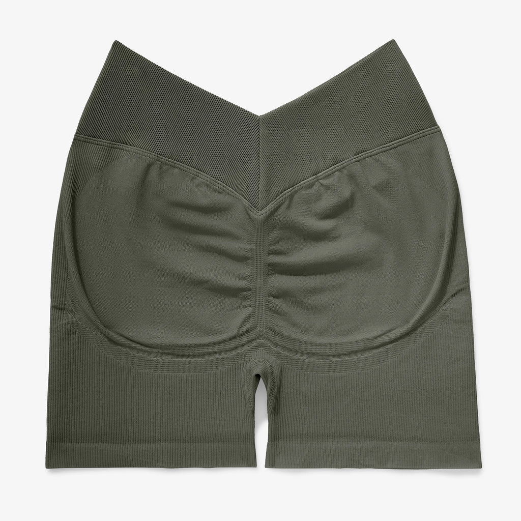 Women's V Waist Yoga Shorts Ribbed Seamless Squat Proof Hip Lifting Butt Fitness Workout Running Sports Gym Shorts Female