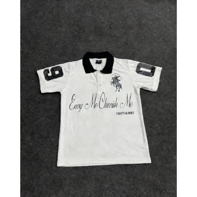 2026 Summer Unisex Y2K Contrast Color Polo Shirt Hip Hop High Street Retro Harajuku Casual Streetwear Short Sleeve Top Trendy